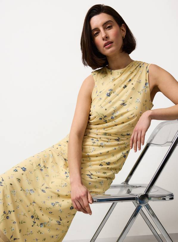 Yellow Floral Print Midaxi Column Dress 10